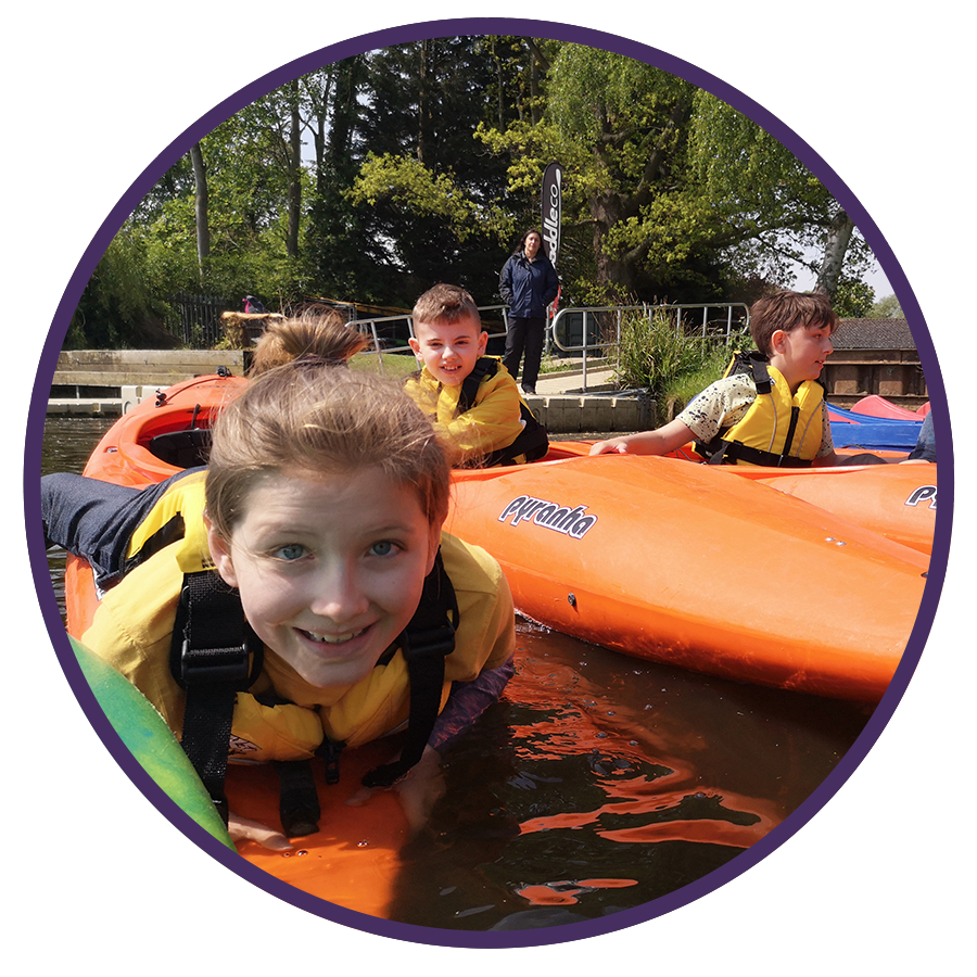 group of children taking part in kayaking