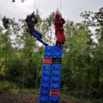 Children doing crate stacking challenge